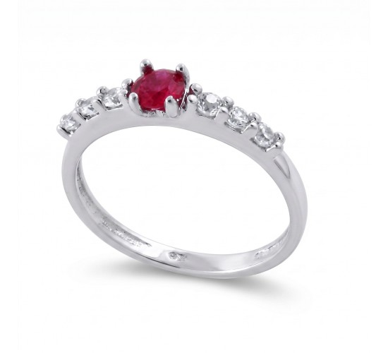 Anel solitario 4mm vermelho zirconia cristal 2mm nas laterais. 341338