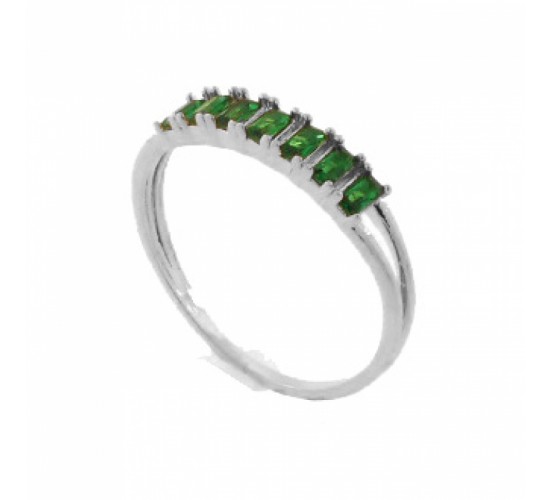 Anel 7 baguetes verde esmeralda, prata. 341385
