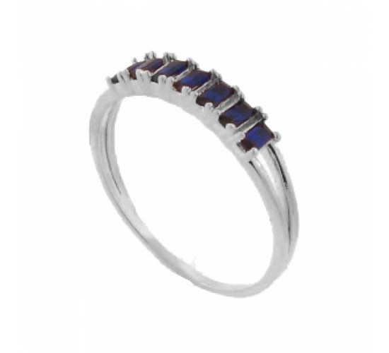 Anel 7 baguetes azul safira, prata. 341386