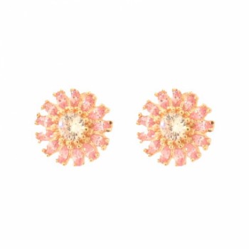 Brinco flor com petalas navete rosa claro e miolo zirconia cristal. 11.5mm. 151593