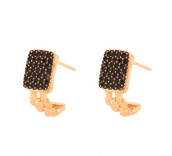 Brinco retangular zirconia negra. 12.5x6.5mm. 151612