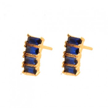Brinco pequeno 3 baguetes azul safira. 8.5x3.5mm. 151615 