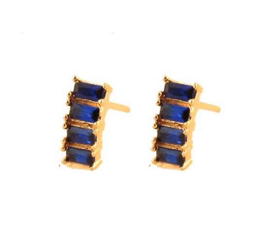 Brinco pequeno 3 baguetes azul safira. 8.5x3.5mm. 151615 