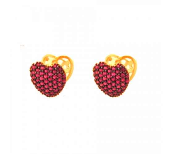 Brinco argola media de coração zirconia vermelha, vazado atras. 8x8mm. 151646