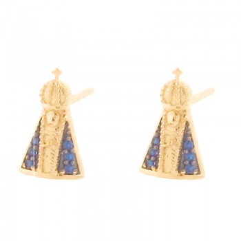 Brinco Nossa Senhora Aparecida com manto zirconia azul. 11.5x7mm. 151944