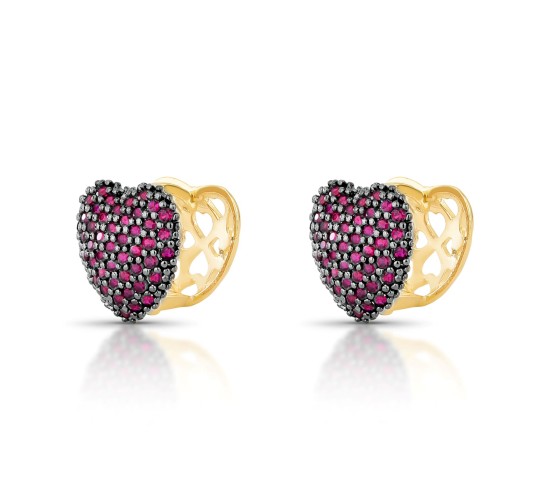 Brinco argola maior de coração zirconia vermelha, vazado atras. 12x12mm. 1519779