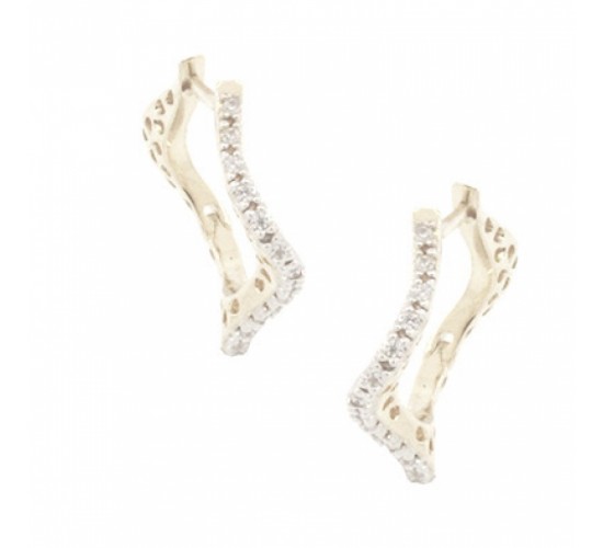 Brinco argola media vazada movimento zirconia cristal na frente. 14mm, prata. 350981