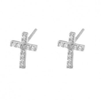Brinco pequeno cruz zirconia cristal. 4x2mm, prata. 351020