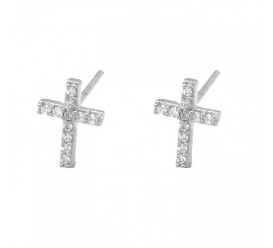 Brinco pequeno cruz zirconia cristal. 4x2mm, prata. 351020