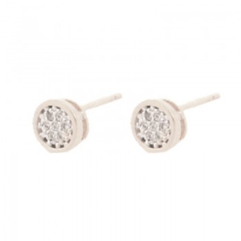 Brinco chuveiro redondo pequeno zirconia cristal. 6mm, prata. 351392
