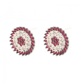 Brinco pizza zirconia vermelha e cristal. 11mm, prata. 351413