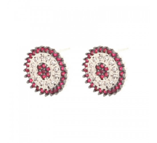 Brinco pizza zirconia vermelha e cristal. 11mm, prata. 351413