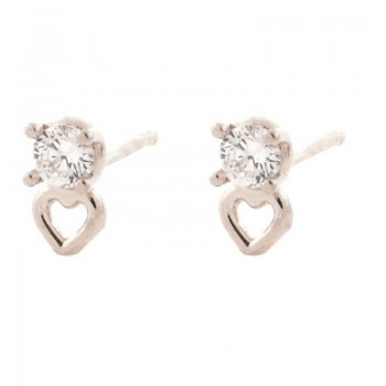 Brinco solitario zirconia cristal com coracao vazado, prata. 351424