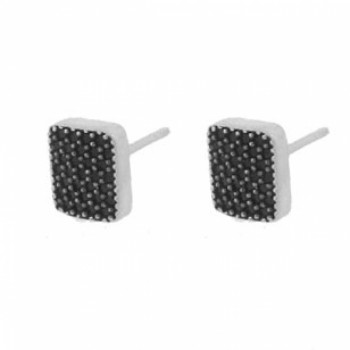 Brinco chuveiro retangular zirconia negra. 6.5x8.5mm, prata. 351595