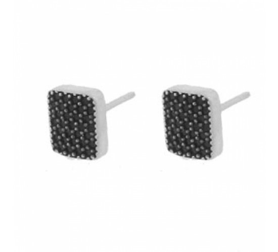 Brinco chuveiro retangular zirconia negra. 6.5x8.5mm, prata. 351595