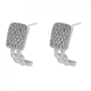 Brinco retangular cristal embaixo vazado. 12.5x6.5mm, prata. 351611