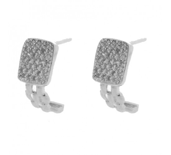Brinco retangular cristal embaixo vazado. 12.5x6.5mm, prata. 351611
