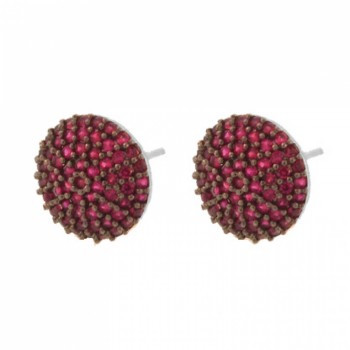 Brinco redondo cravejado zirconia vermelha. 10mm, prata. 351639