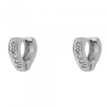 Brinco argola pequena coracao zirconia cristal lisa atras. 9.5mm, prata. 351703