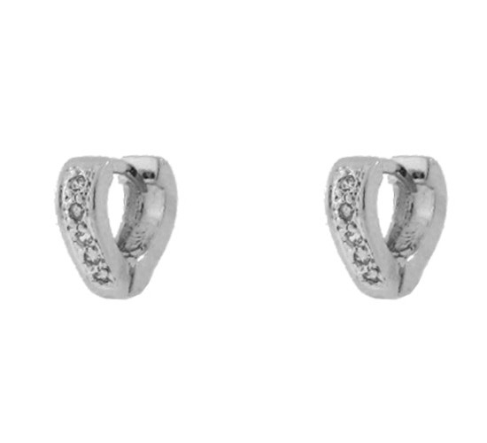 Brinco argola pequena coracao zirconia cristal lisa atras. 9.5mm, prata. 351703