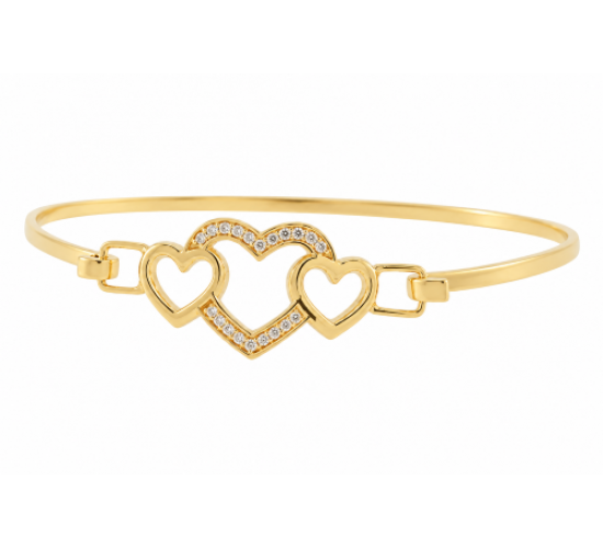 Bracelete coracao 3 coracoes, liso e zirconia cristal. 161247
