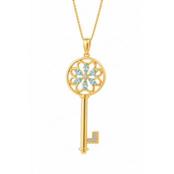 Colar chave flor navetes azul agua marinha com detalhes zirconia cristal. 38mm. 161496 Colar chave flor navetes azul agua marinha com detalhes zirconia cristal. 38mm. 161496