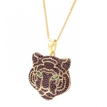 Colar tigre zirconia negra com olhos navete verde esmeralda. 161851