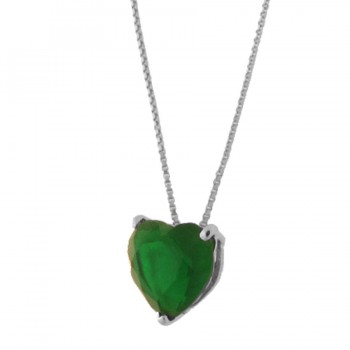 Colar coracao verde esmeralda, 6x5mm, Prata. 360072
