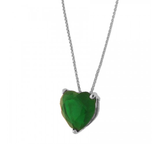 Colar coracao verde esmeralda, 6x5mm, Prata. 360072
