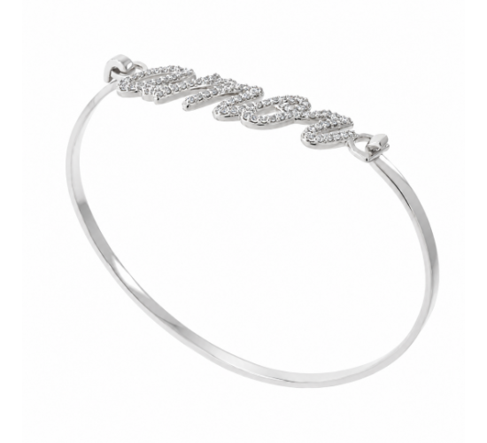 Pulseira amor zirconia cristal com aro liso fino, Prata. 361176