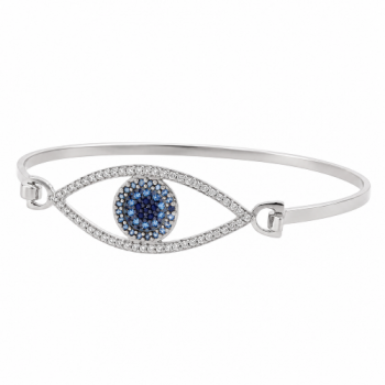 Bracelete olho grego zirconia azul e negra no centro e cristal em volta, Prata. 361201 Bracelete olho grego zirconia azul e negra no centro e cristal em volta, Prata. 361201
