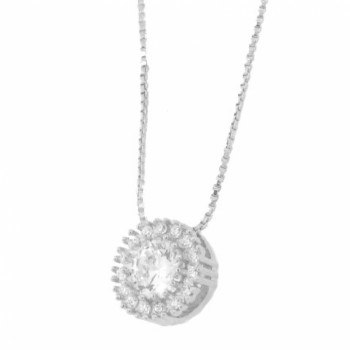 Colar chuveiro redondo pedra maior cristal com zirconia cristal em volta. 4mm, prata. 361655