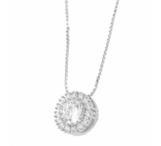 Colar chuveiro redondo pedra maior cristal com zirconia cristal em volta. 4mm, prata. 361655