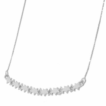 Colar intercalado estrelas lisas e zirconia cristal, prata. 361761