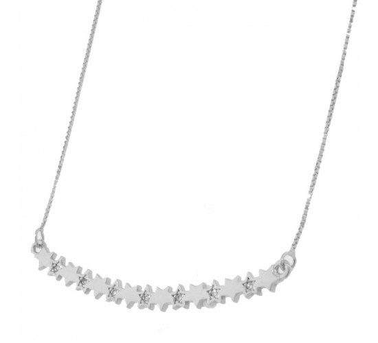 Colar intercalado estrelas lisas e zirconia cristal, prata. 361761