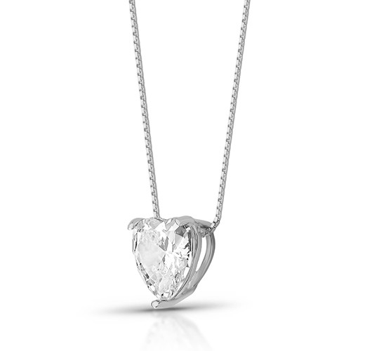 Colar coracao pedra maior cristal, corrente 45cm, Prata. 3635520